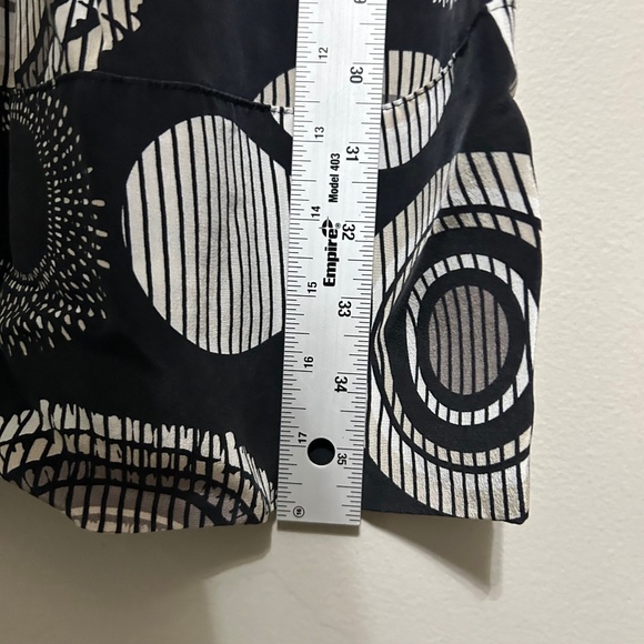 VTG Dress S 100% Silk Black Beige Geometric Square Neck 3/4 Sleeve Coctail Party - Picture 4 of 8